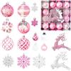 MORAINJAY 45 Pz Palline di Natale Rosa Bianco, Addobbi Natalizi in Plastica Infrangibile, Ornamenti Appesi per Albero di Natale, Decorazioni Festive per Casa e Feste, 6 cm