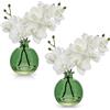 Hollyone 2 orchidee artificiali bianche con vaso di vetro verde, decorazione di orchidee, fiori artificiali in vaso con fiori reali touch, orchidee finte, bonsai artificiali, per hotel, soggiorno, ufficio