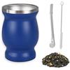 ARCPNRT Yerba Mate Cup, Set di Tazze Mate da 230 ml, Tazza Mate in Acciaio Inox, Tazza Facile da Pulire, con Cannuccia e Spazzola di Pulizia, Regali per Amici, per il Tè Mate, Blu