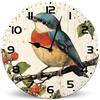 Horienteeon Orologio da parete in legno rustico con uccellino bacca, 25 cm, silenzioso, senza ticchettio, funzionamento a batteria, orologio da parete decorativo per bambini, soggiorno, camera da
