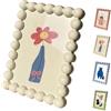 Generic Cornice portafoto vintage a spigolo ondulato 4x6, cornice per foto con perline e dentellato con cavalletto in plastica, decorazione rustica da tavolo e parete per la casa, regalo per amici, matrimonio