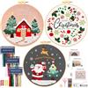 JSRQT 3 Pezzi Natale Kit Ricamo Starter, Kit Punto Croce per Principianti Adulti, Kit di Ricamo a Mano con Motivo di Neve Casa Albero di Natale Caramelle, Strumento di Ricamo per Forniture Artigianali