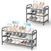 SKUTZTEK Scarpiera Salvaspazio Estensibile, Scaffale per Scarpe a 3 Livelli Regolabile in Metallo (42-80 cm), per Corridoio, Ingresso, Guardaroba ed Esterno, Nero