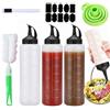 Kezidhp Biberon Cucina, Squeeze Bottle Set da 4-350ml con beccuccio dosatore antigoccia, spazzola e adesivi inclusi, per ketchup, salsa piccante, condimento per insalata, vernice, olio d'oliva