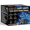 NETTA 100 luci LED a batteria, 10 m, per albero di Natale, con timer, 8 diverse modalità, per uso esterno e interno, bianco freddo