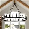 Generic Lampadario a Ruota di carro da 48 Pollici in Stile Fattoria - Illuminazione Rustica Nera Regolabile a 24 luci per Ingresso, Soggiorno, Sala da Pranzo, Arredamento in Stile Fattoria Vintage