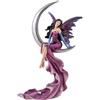 DRW Figura Fata seduta su una luna rosa con abito lungo in resina dipinta a mano 5x15x26 cm