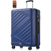 SONGMICS Valigia Rigida, Trolley da Viaggio, Chiusura TSA, Cinghia Inclusa, Bagaglio in ABS con 4 Ruote Doppie, Valigia Grande Espandibile, XL, 75 x 50 x 30 cm, Blu Porto RLP003Q101