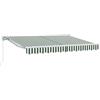 LKJephalotrop Tenda da sole retrattile manuale, verde e bianco, 3 x 2,5 m, con braccio articolato, con manovella per terrazza, balcone, giardino, tessuto in poliestere resistente alle intemperie con