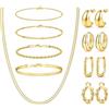 KALVICA 15 Pezzi Set Gioielli Donna Collana Oro Donna Braccialetti Collane a Strati Delicati Set Orecchini Ipoallergenici Impermeabile Gioielli Oro