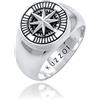 Kuzzoi - Anello da uomo con sigillo rotondo, 15 mm di larghezza, in argento Sterling 925, ossidato nero con simbolo della bussola, per uomo, 60(19,1mm), colore: argento, cod. 0605832820_60