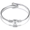 LSxAB Bracciale da donna con lettera A-Z con nome capitale a forma di cuore, braccialetto espandibile in argento, oro e oro rosa opzionale, Acciaio inossidabile, Nessuna pietra preziosa