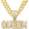 Fachoice Ciondolo a forma di lettera regina per uomini hip-hop regina cuba collana oro scintillante lucido lettere alla moda collana