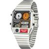 MASTOP Orologio analogico digitale quadrato retrò con display della temperatura, 3 fusi orari, retroilluminazione, impermeabile fino a 50 m, sveglia e cronometro settimana/data, Argento e bianco