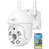 Hiseeu 5MP 3K Telecamera Wi-Fi Esterno 360 Gradi con Visione Notturna a Colori,PTZ Telecamera Esterno,Audio Bidirezionale,Tracciamento Auto,Allarme Luminoso Sonoro, Kit Compatibile