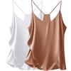 Ekouaer Canottiera da donna in raso, confezione da 2 pezzi, scollo a V, top in seta con spalline sottili, racerback, camicetta, 3XL
