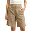 Neteson Pantaloncini Donna Estivi in Lino Vita Alta Pantaloni Corti Bermuda Lavoro Shorts Lino Larghi Casual Eleganti Comodi con Tasche
