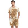 Nexawaveo Pigiama da uomo, morbido, estivo, a maniche corte, con tasca, taglie S-XXL, Gatto d'oro, L
