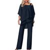 Generic Completo da donna in 2 pezzi, completo da sera da donna, in tulle, camicia in chiffon e pantaloni a vita alta, elegante, vintage, cocktail party, Marina Militare, XL