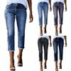 KIHFSODN Jeans Capri da donna a 3/4 di lunghezza, pantaloni estivi elasticizzati skinny, pantaloni a vita alta, jeans estivi leggeri, pantaloni in denim aderenti e comodi corti con tasche(Light blue,L