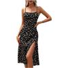 Generico Spaghetti Strap Summer Dresses, Women's Spaghetti Strap Floral Dress Sleeveless Slit Hem Bodycon Long Dress, Ladies Summer Stretch Square Neck Camisole Strappy (Black,S)