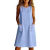 Generico Vestito Donna Elegante Corto Senza Maniche Abito Estivo in Lino Cotone con Scollo a U e Tasche Vestiti Casual Leggero Traspirante Vestiti Mare Curvy per Spiaggia Uscite Casa Lavoro Viaggi,Blu,M