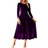 Zanisouta Abito di Natale da donna, elegante in velluto, abito lungo, retrò, a maniche lunghe, da sera, girocollo, per feste, feste, lunghezza al ginocchio, linea A, gonna a pieghe, O viola, S