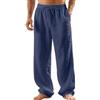 Generic Mens Linen Pants Yoga Beach Loose Fit Casual with Waist Drawstring Lightweight Vacation Clothing Wide Leg Summer Flowy (Dark Blue,L)