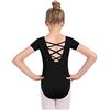 Mulnall Ragazze danza Balletto Leotards Maniche Corte Cross Ginnastica Leotards Costume Ballerino Body Danza Abbigliamento Balletto Classico per Bambino, Maniche corte-nero, 6-8 Anni