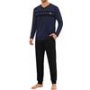 Marvmys Pigiama da Uomo Manica Lunga Pantaloni con Tasche | Disponibile con scollo a V o girocollo Maglia con dettaglio a righe pantaloni in tinta unita con tasche e vita elastica