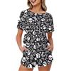 Generic Set pigiama da donna con camicia a maniche corte e pantaloncini, set da salotto casual, morbido e confortevole, con tasche, 2 pezzi, marrone leopardato, XXL, Teschio floreale Boho, L