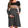 Bearsland Abito premaman da donna a maniche lunghe, patchwork, con tasca, Marrone, L
