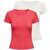 ONLY 2 Pack Onleasy S/S Top CS Jrs-Confezione da 2, Sun Kissed Coral, M (Pacco da 2) Donna