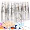 Ksvaye 50 Pezzi Misurino Graduato, 240ml (8 oz) Bicchiere Graduato Plastica con 50 Bastoncini di Legno per Miscelazione, Misurini Usa e Getta per Liquidi, Resina per Miscelazione, Vernice, Pigmento