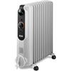 De'Longhi RadiaS Easytronic TRRS1225, Radiatore Elettrico a Olio, Risparmia Energia, 12 Alette per Stanze fino a 75m³, 3 Zone Riscaldamento, Termostato di Sicurezza, Antigelo, Grigio