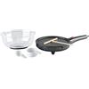 Rosenstein & Söhne Macchina per popcorn 3 in 1 con piastra per crêpes e padella elettrica, 800 W, 20 cm, nera
