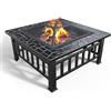 VOUNOT® Braciere da Esterno, 3 in 1 Braciere da Giardino con Copertura, Fire Pit per Campeggio Riscaldamento Terrazza da Campeggio, 81x81x45 cm, Nero