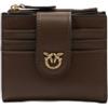 Pinko Portafoglio Mini in Pelle, Marrone, Multiscomparto con Bottone, 9,5x9x3 cm, 6 Slot Portacarte