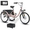 Generic Triciclo elettrico per adulti, 24 pollici, 3 ruote, 7 velocità, batteria da 36 V, autonomia di 35 km, carico massimo 150 kg, freni a disco anteriori e posteriori, rosa.