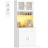 Hzuaneri Credenza Cucina Alta, Mobile Cucina, 40 x 80 x 190 cm, Bianco | Multipresa e Illuminazione a LED, 2 Cassetti e 2 Ante in Vetro, Ripiani Regolabili, Credenza Soggiorno, PT10203XEU