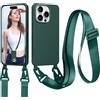 Jrkvniv Cordino Cover Compatible con iPhone 16 Pro Max Case, Verde | Necklace Cover Corda Custodia Collana Case Anti Graffio Antiurto Cellulare Bumper Silicone Liquido Shell Tracolla