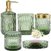 Guokanfly Set di accessori per il bagno in vetro, set da 5 pezzi di organizer da lavabo verde - Guokanfly