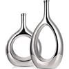 LCCCK Set di 2 Vasi Moderni Decorativi in Ceramica Placcato Argento, Vaso Dorato con Design Aperto Centrale, Centrotavola Elegante per Soggiorno, Sala da Pranzo, Camera da Letto e Ingresso - Altezza 30.5 cm