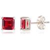 RIZILIA CLASSIC Orecchini Lobo Placcati Oro Bianco 18K Donna - Rosso Rubino Pietra di Luglio Rubino 7mm Quadrato Taglio Smeraldo CZ, Punti Luce Ipoallergenici con Scatola Regalo Premium