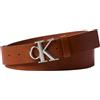 Calvin Klein Uomo Cintura Buckle Smooth con Fibbia con Monogramma, Marrone (Ck Cognac/Pewter), 135 cm
