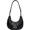 Liu Jo Borsa a Spalla Piccola, Nero, in Ecopelle con Logo Dorato, Chiusura a Zip