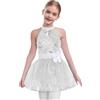 inhzoy Tutu Ballerina Bambina Vestito Danza Classica Moderna Jazz con Paillettes Abito da Pattinaggio Artistico Collo Halter Body Ginnastica Ritmica Costume da Ballo Latino Bianco 7-8 Anni