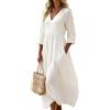 shownicer Vestito Lungo Estivo Donna Vestiti Maniche a Tre Quarti Abito Boho Abiti Estivi Lunghi A Bianco L