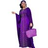 HD Abito africano da donna, alla moda, con perline e strass, caftano, maxi abito, Viola, Taglia Unica