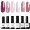 Modelones Smalto per Unghie UV, 6 Colori Rosa Nude Glitterato, Soak Off Gel Naturale, Nail Art per Principianti, Manicure Salon